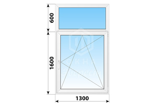 Одностворчатое пластиковое окно с глухой фрамугой 1300x2200 ПО