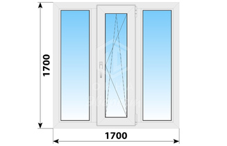 Трехстворчатое пластиковое окно 1700x1700 Г-ПО-Г