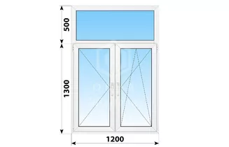 Двухстворчатое пластиковое окно с глухой фрамугой 1200x1800 П-ПО