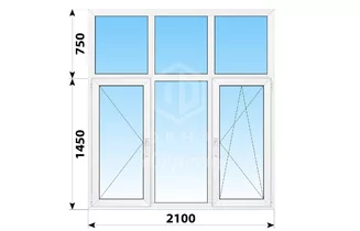 Трехстворчатое пластиковое окно с глухой фрамугой 2100x2200 П-Г-ПО