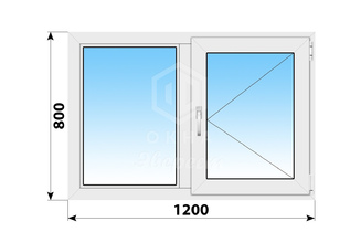Двухстворчатое пластиковое окно 1200x800 Г-П