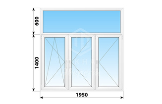 Трехстворчатое пластиковое окно с глухой фрамугой 1950x2000 ПО-П-П